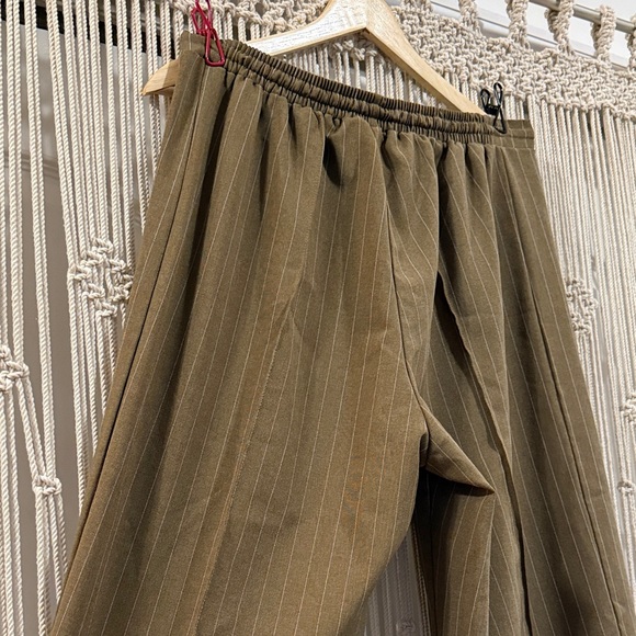 ASOS Design Olive Green Pinstripe Wide-Leg Pants - Picture 4 of 10